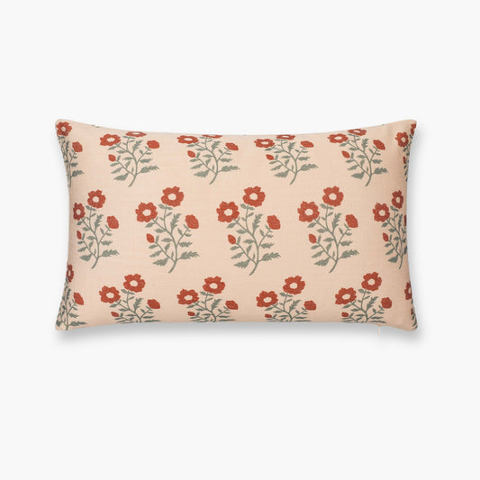 Virel Indoor Outdoor Lumbar Pillow Cover, Block Painting Flowers, Rust Orange Green, 12"x20"