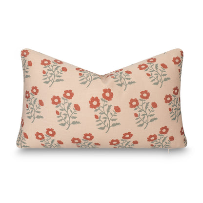 Virel Indoor Outdoor Lumbar Pillow Cover, Block Painting Flowers, Rust Orange Green, 12"x20"
