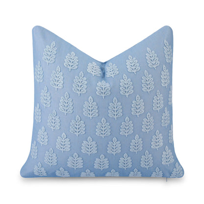 Marigny Indoor Outdoor Throw Pillow Cover, Leaves, Light Blue, 20"x20"