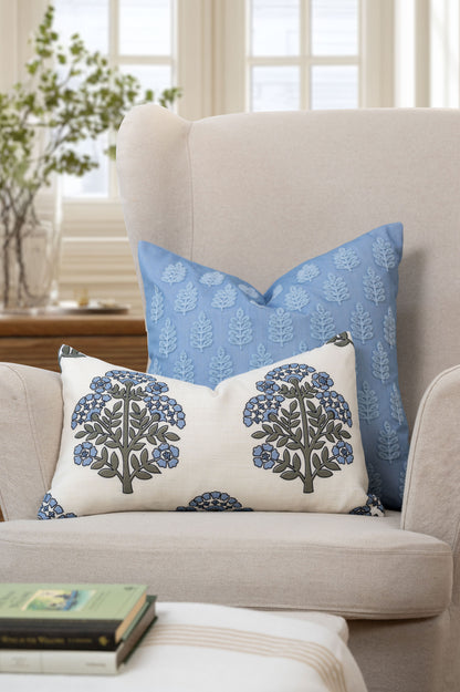 Marigny Indoor Outdoor Throw Pillow Cover, Leaves, Light Blue, 20"x20"