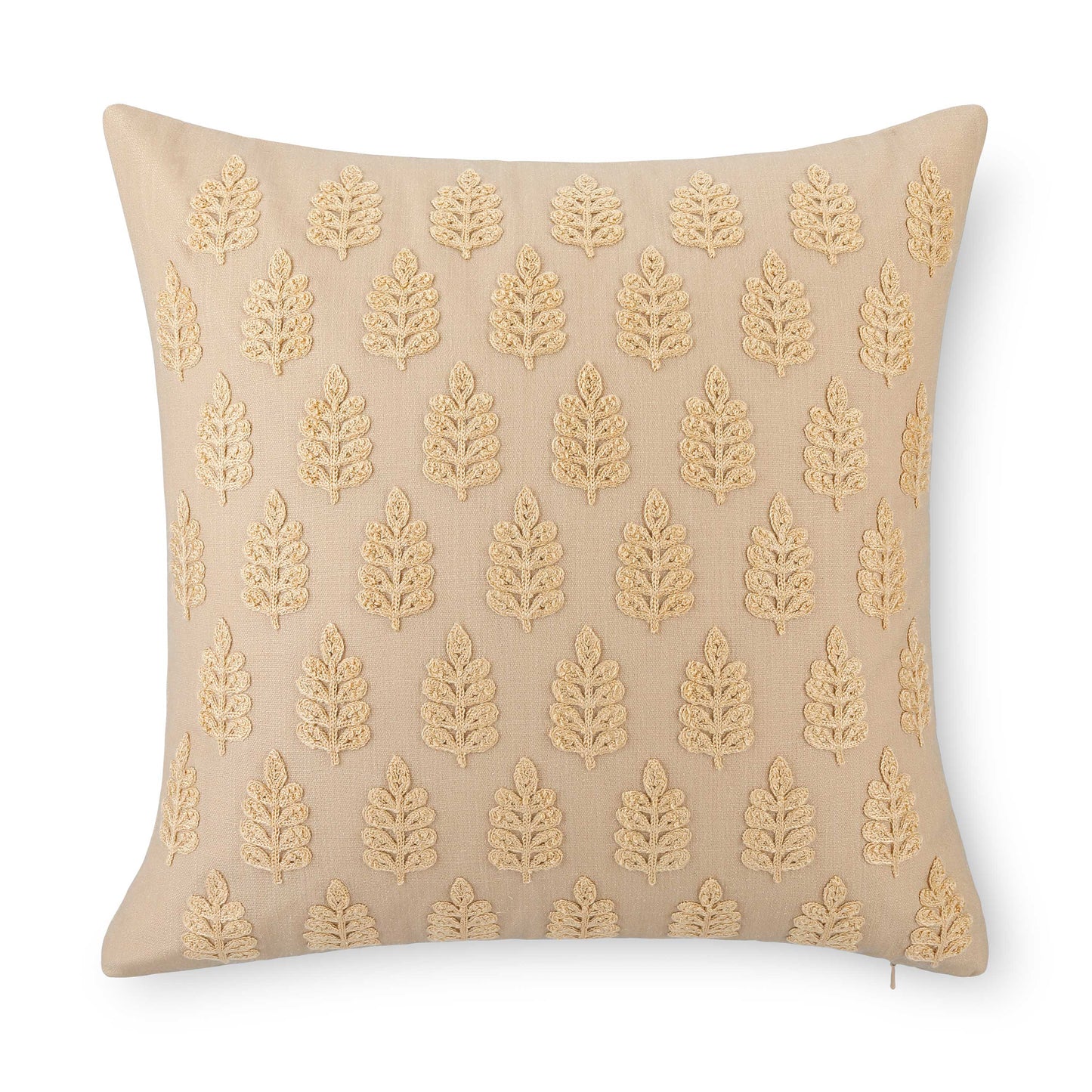 Marigny Indoor Outdoor Throw Pillow Cover, Leaves, Earth Tone Ivory Cream Tan, 20"x20"