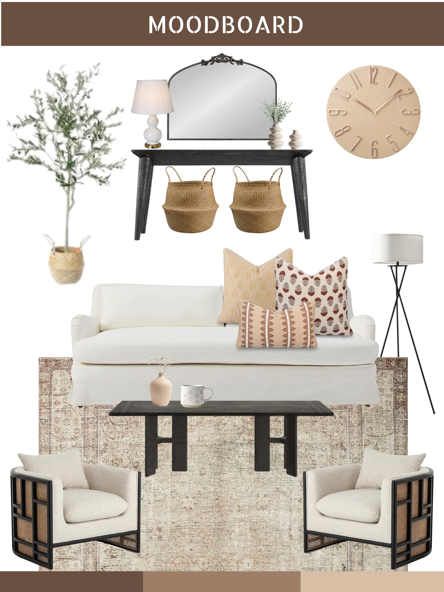 Marigny Indoor Outdoor Throw Pillow Cover, Leaves, Earth Tone Ivory Cream Tan, 20"x20"