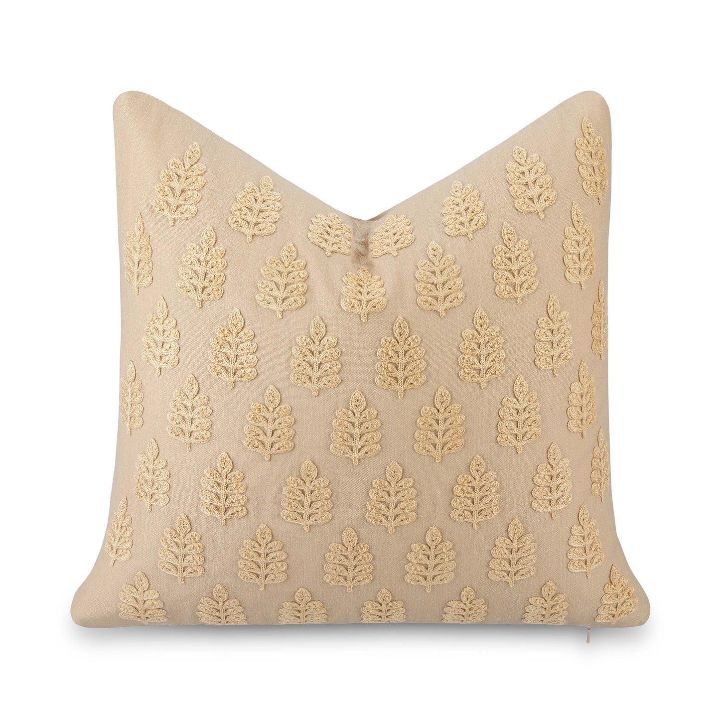 Marigny Indoor Outdoor Throw Pillow Cover, Leaves, Earth Tone Ivory Cream Tan, 20"x20"
