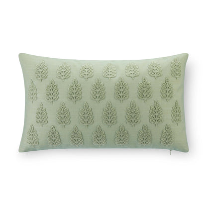 Marigny Indoor Outdoor Lumbar Pillow Cover, Leaves, Light Green, 12"x20"