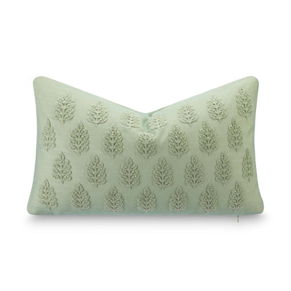 Marigny Indoor Outdoor Lumbar Pillow Cover, Leaves, Light Green, 12"x20"