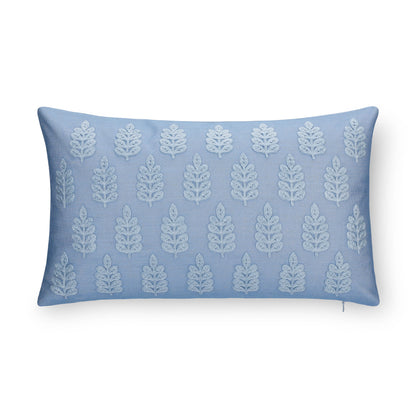 Marigny Indoor Outdoor Lumbar Pillow Cover, Leaves, Light Blue, 12"x20"