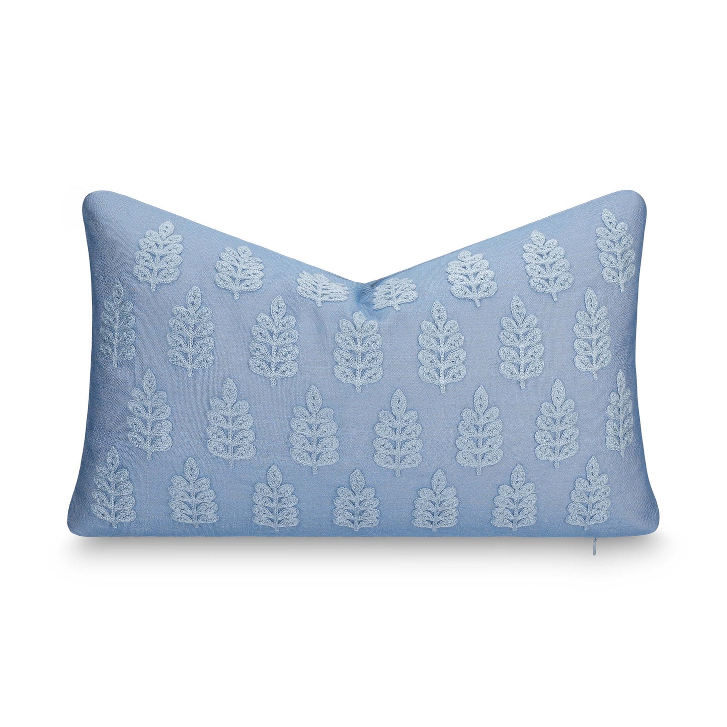 Marigny Indoor Outdoor Lumbar Pillow Cover, Leaves, Light Blue, 12"x20"