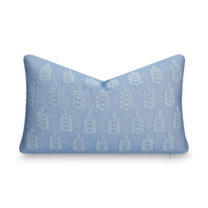 Marigny Indoor Outdoor Lumbar Pillow Cover, Leaves, Light Blue, 12"x20"