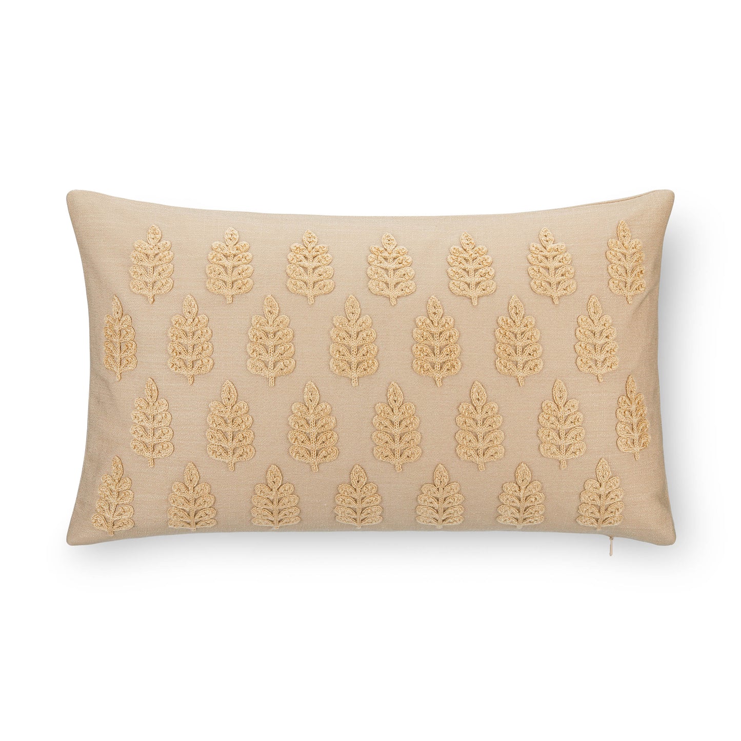 Marigny Indoor Outdoor Lumbar Pillow Cover, Leaves, Earth Tone Ivory Cream Tan, 12"x20"