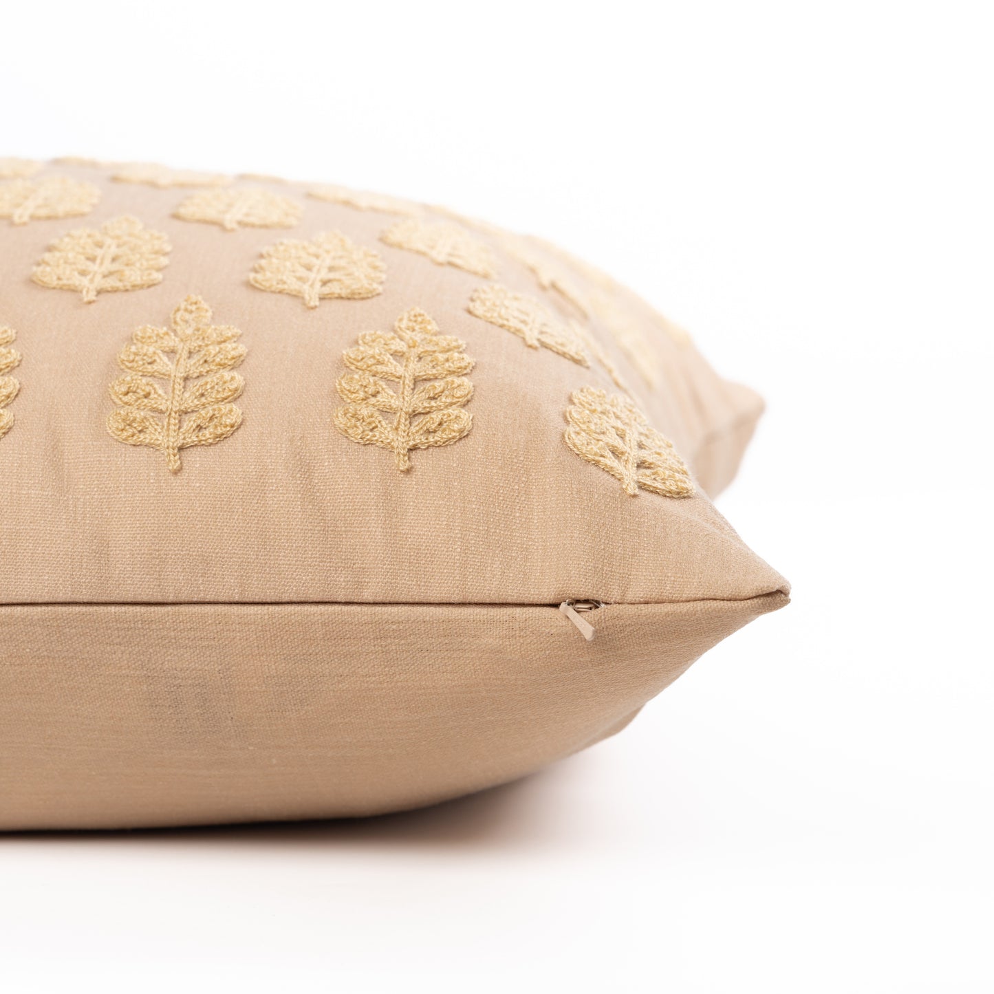 Marigny Indoor Outdoor Lumbar Pillow Cover, Leaves, Earth Tone Ivory Cream Tan, 12"x20"
