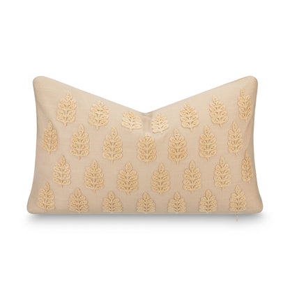 Marigny Indoor Outdoor Lumbar Pillow Cover, Leaves, Earth Tone Ivory Cream Tan, 12"x20"