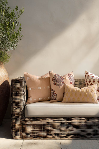 Marigny Indoor Outdoor Lumbar Pillow Cover, Leaves, Earth Tone Ivory Cream Tan, 12"x20"