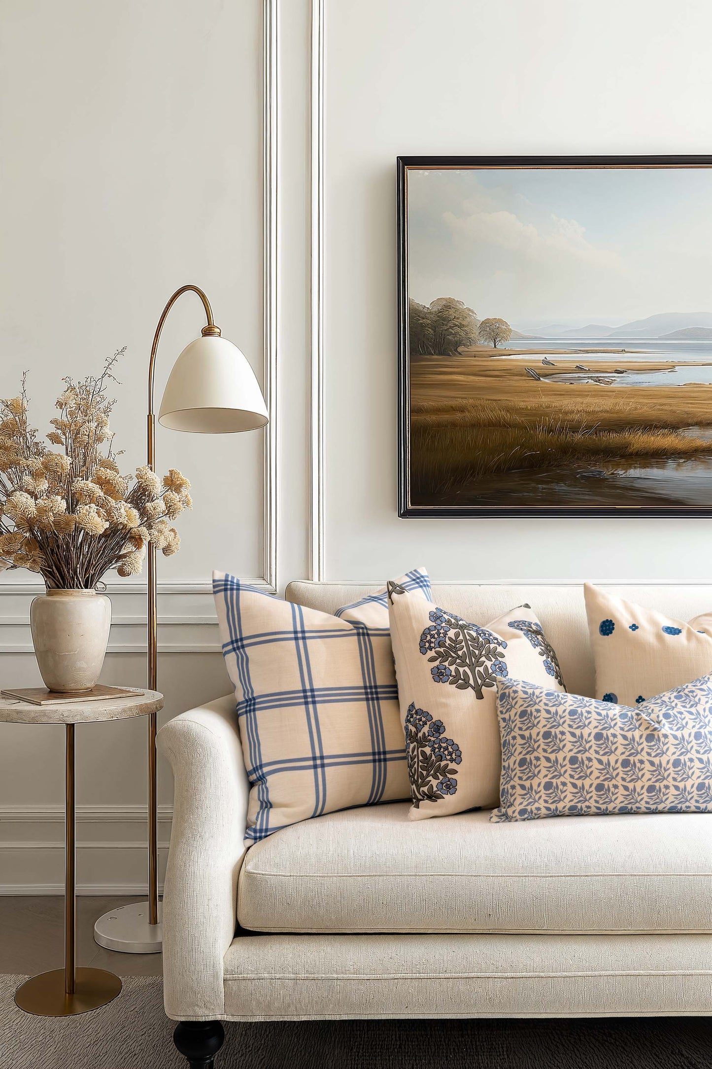 Avalora Indoor Outdoor Throw Pillow Cover, Block Print Hydrangea Flowers, Light Blue, 20"x20"