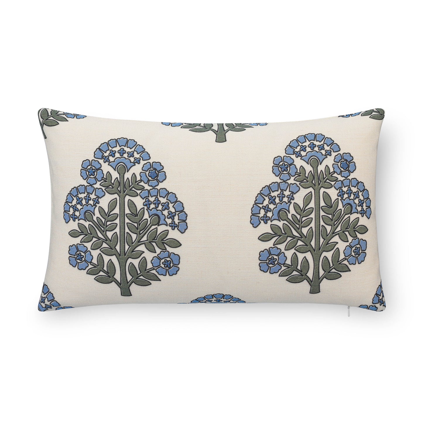 Avalora Indoor Outdoor Lumbar Pillow Cover, Block Print Hydrangea Flowers, Light Blue, 12"x20"