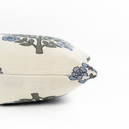 Avalora Indoor Outdoor Lumbar Pillow Cover, Block Print Hydrangea Flowers, Light Blue, 12"x20"