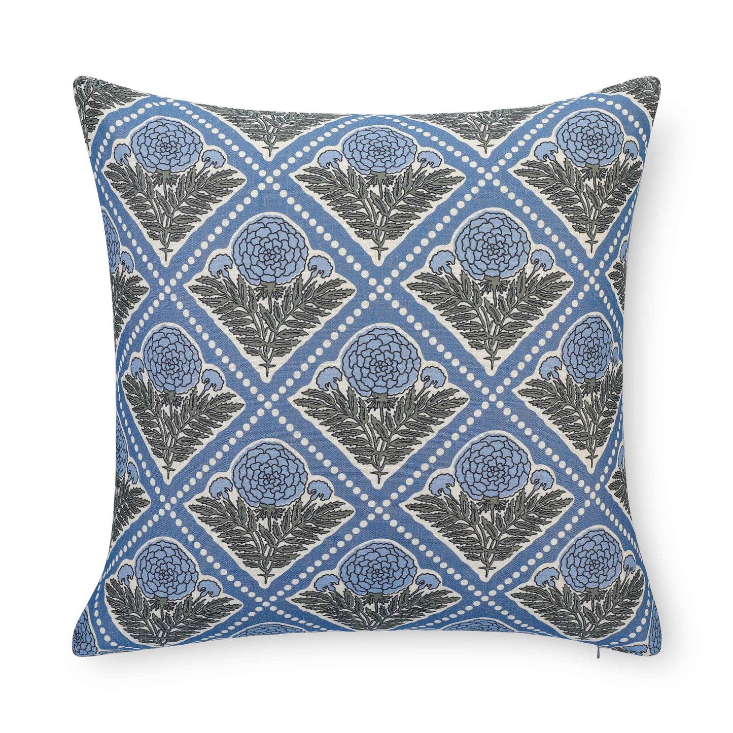 Chartelle Indoor Outdoor Throw Pillow Cover, Block Print Vintage Hydrangea Flowers, Azure Light Blue, 20"x20"