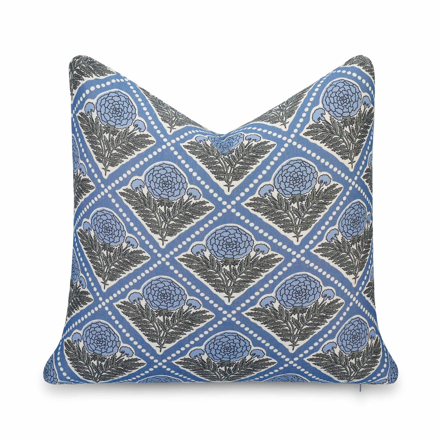 Chartelle Indoor Outdoor Throw Pillow Cover, Block Print Vintage Hydrangea Flowers, Azure Light Blue, 20"x20"