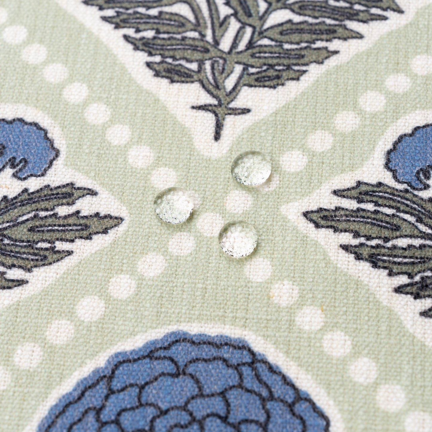 Chartelle Indoor Outdoor Throw Pillow Cover, Block Print Vintage Hydrangea Flowers, Azure Light Green, 20"x20"