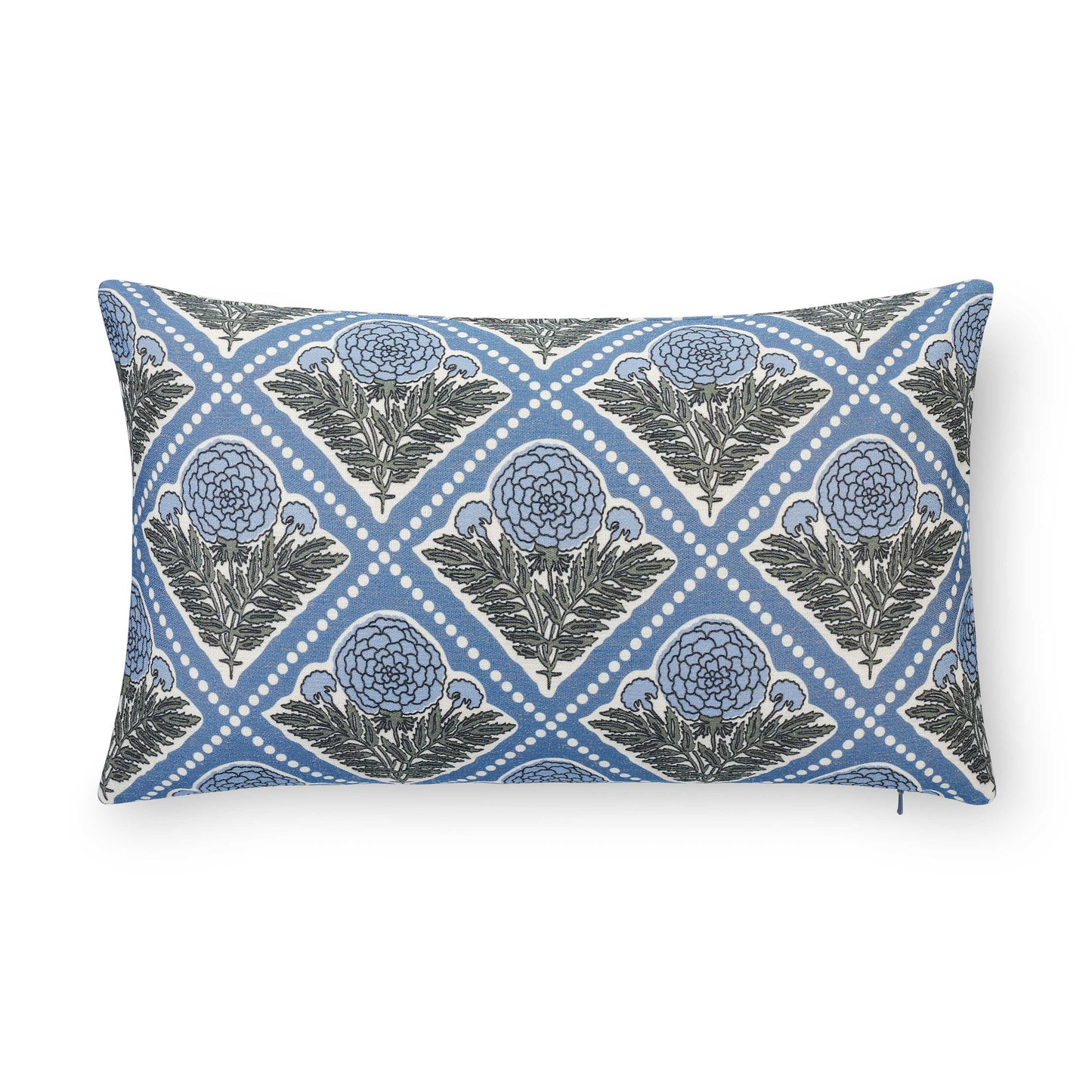 Chartelle Indoor Outdoor Lumbar Pillow Cover, Block Print Vintage Hydrangea Flowers, Azure Light Blue, 12"x20"