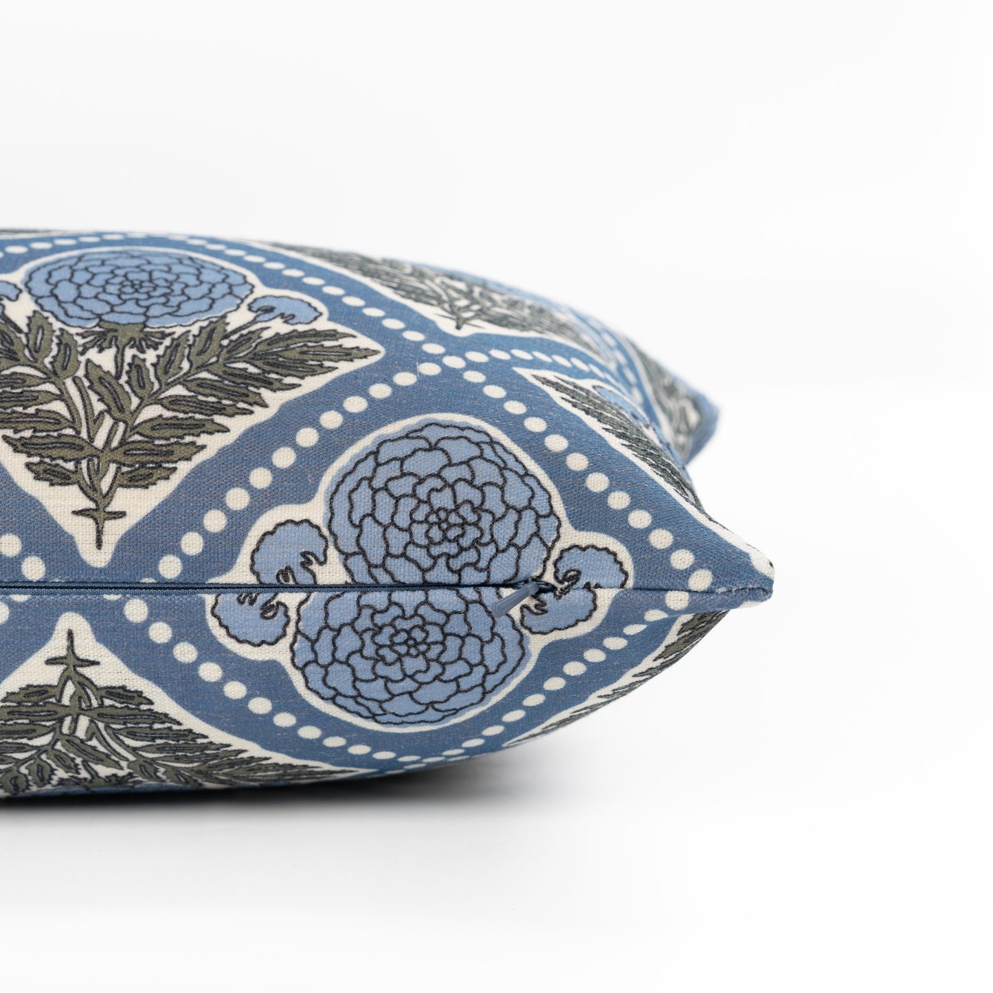 Chartelle Indoor Outdoor Lumbar Pillow Cover, Block Print Vintage Hydrangea Flowers, Azure Light Blue, 12"x20"