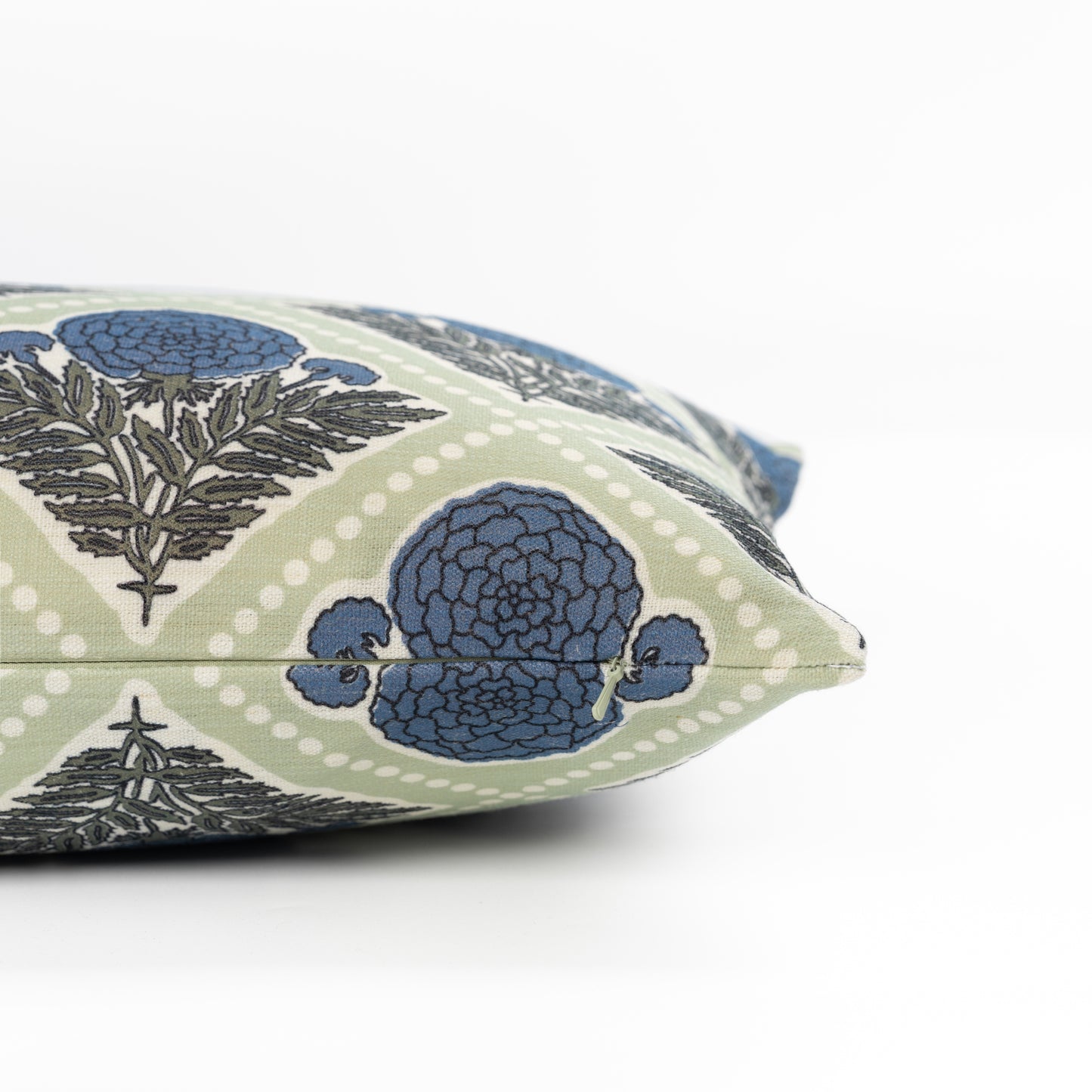 Chartelle Indoor Outdoor Lumbar Pillow Cover, Block Print Vintage Hydrangea Flowers, Azure Light Green, 12"x20"