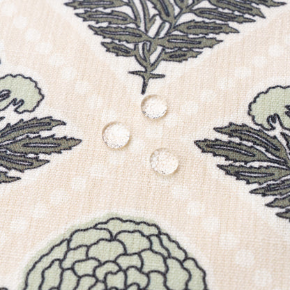 Chartelle Indoor Outdoor Lumbar Pillow Cover, Block Print Vintage Hydrangea Flowers, Earth Tone Light Green Tan, 12"x20"