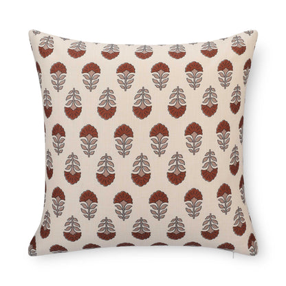 Monterra Indoor Outdoor Throw Pillow Cover, Block Print Flowers, Earth Tone Rust Orange Neutral, 20"x20"