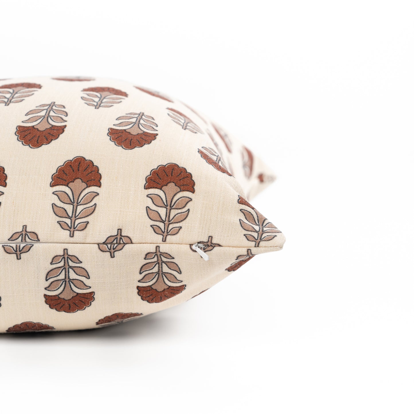 Monterra Indoor Outdoor Throw Pillow Cover, Block Print Flowers, Earth Tone Rust Orange Neutral, 20"x20"