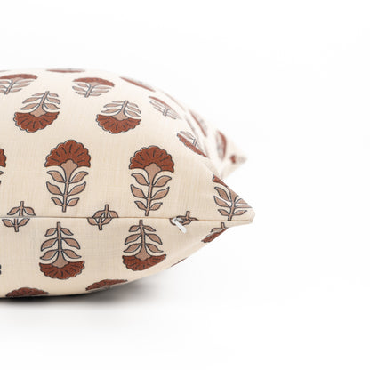 Monterra Indoor Outdoor Throw Pillow Cover, Block Print Flowers, Earth Tone Rust Orange Neutral, 20"x20"