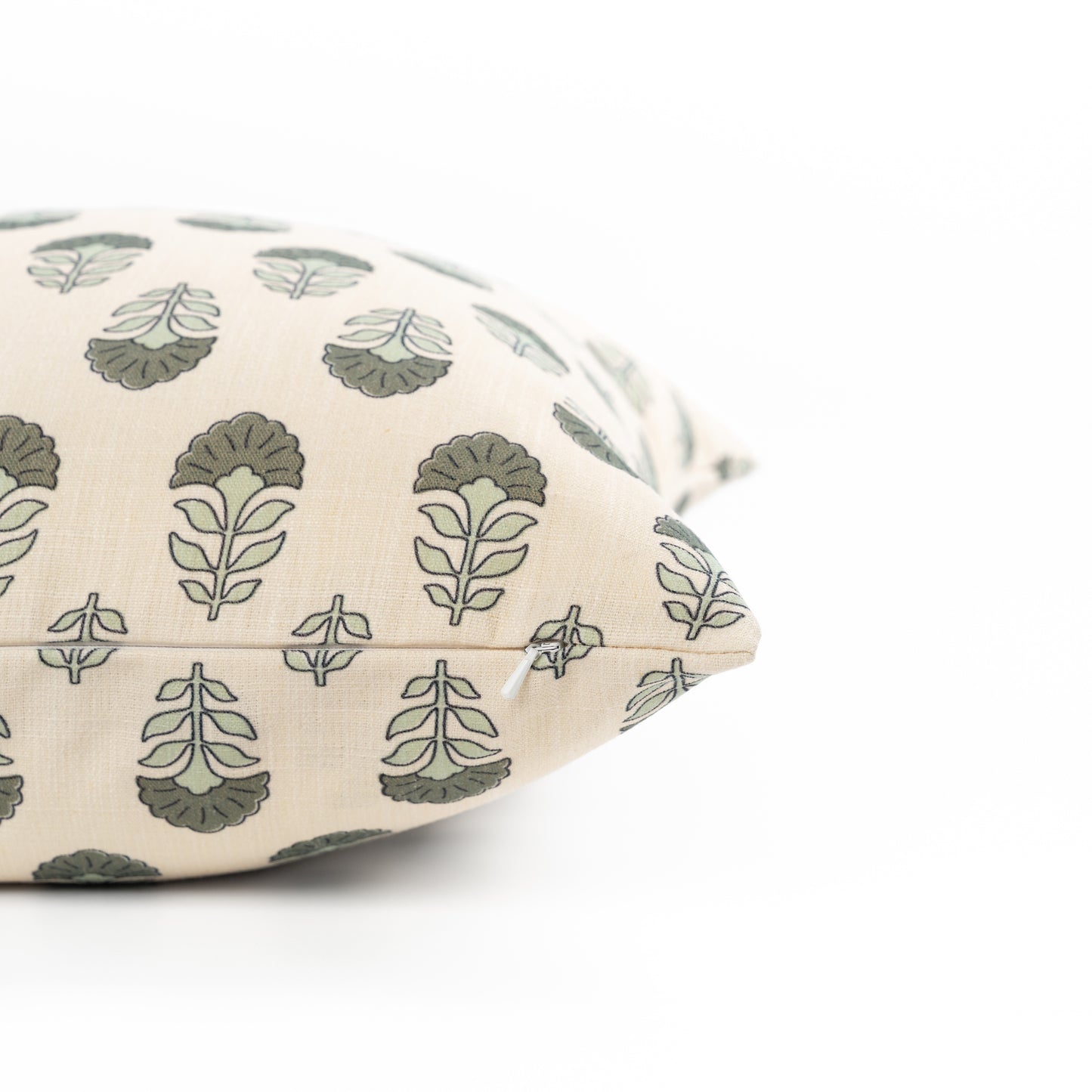 Monterra Indoor Outdoor Lumbar Pillow Cover, Block Print Flowers, Earth Tone Olive Green Neutral, 12"x20"