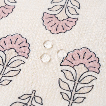 Monterra Indoor Outdoor Lumbar Pillow Cover, Block Print Flowers, Earth Tone Dark Rose Ivory Cream, 12"x20"