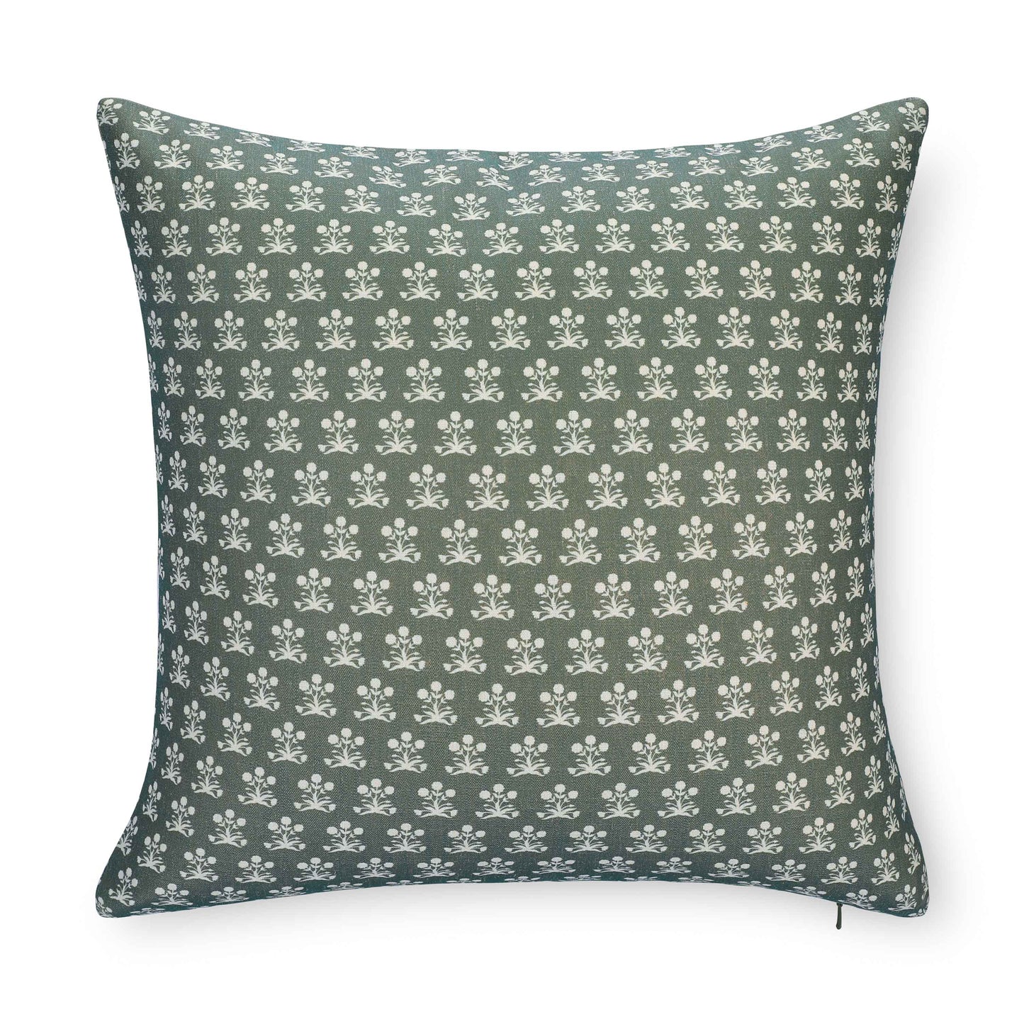Florham Indoor Outdoor Throw Pillow Cover, Block Print Floral, Olive Green, 22"x22"