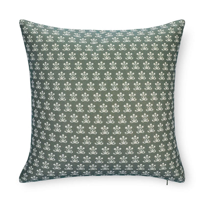 Florham Indoor Outdoor Throw Pillow Cover, Block Print Floral, Olive Green, 22"x22"