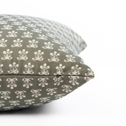 Florham Indoor Outdoor Throw Pillow Cover, Block Print Floral, Olive Green, 22"x22"