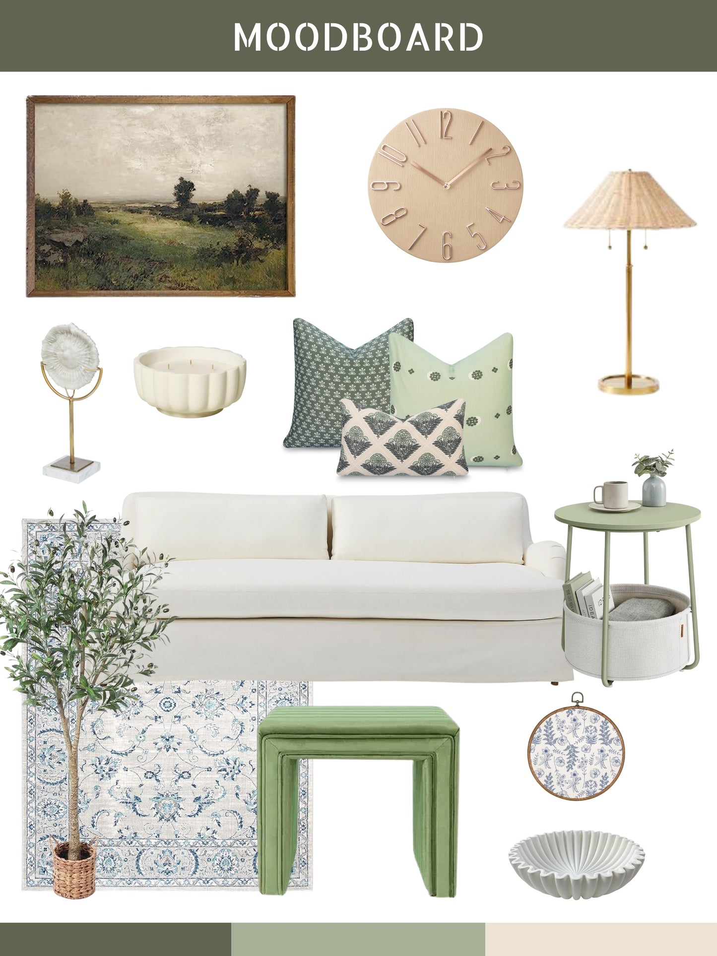 Florham Indoor Outdoor Throw Pillow Cover, Block Print Floral, Olive Green, 22"x22"