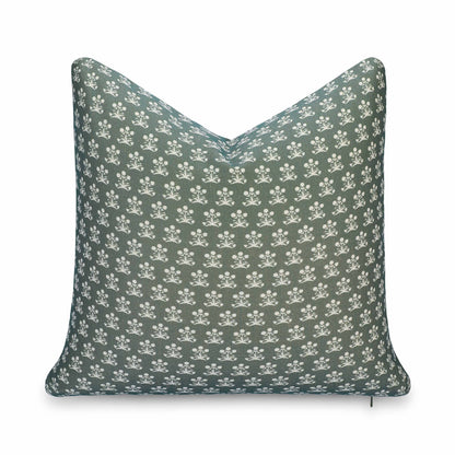 Florham Indoor Outdoor Throw Pillow Cover, Block Print Floral, Olive Green, 22"x22"