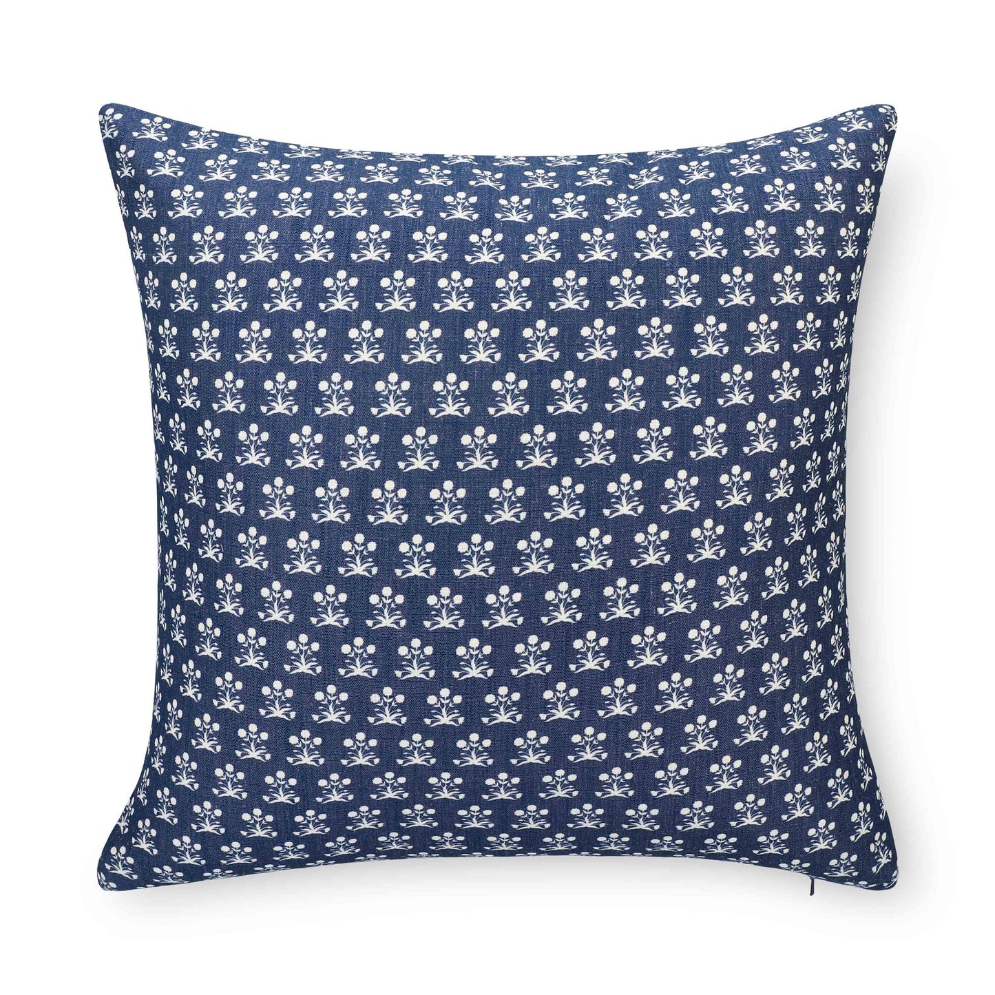 Florham Indoor Outdoor Throw Pillow Cover, Block Print Floral, Dark Navy, 22"x22"