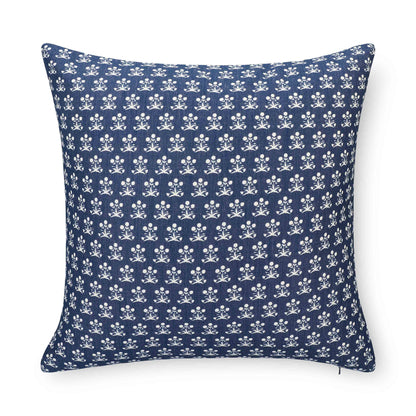 Florham Indoor Outdoor Throw Pillow Cover, Block Print Floral, Dark Navy, 22"x22"
