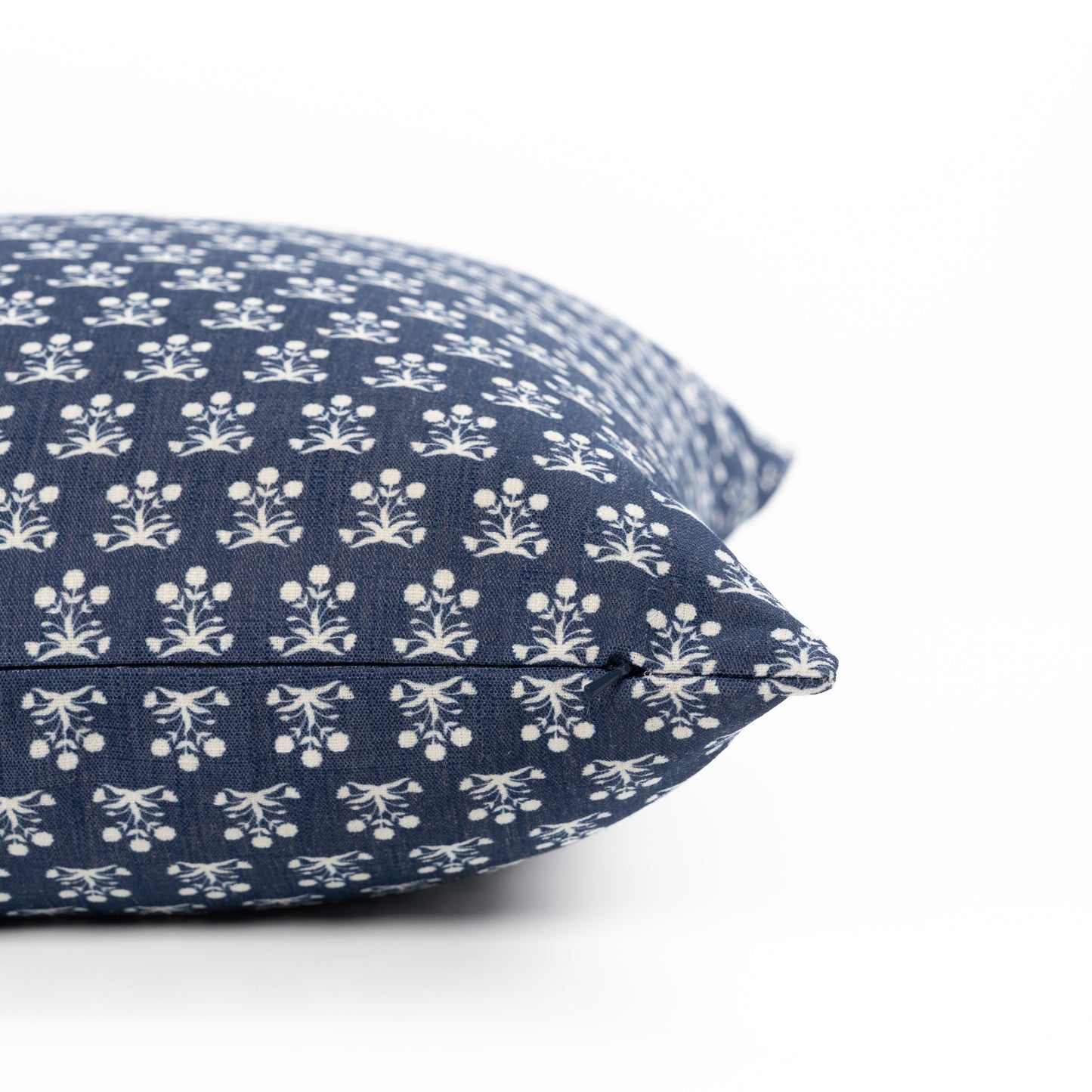 Florham Indoor Outdoor Throw Pillow Cover, Block Print Floral, Dark Navy, 22"x22"