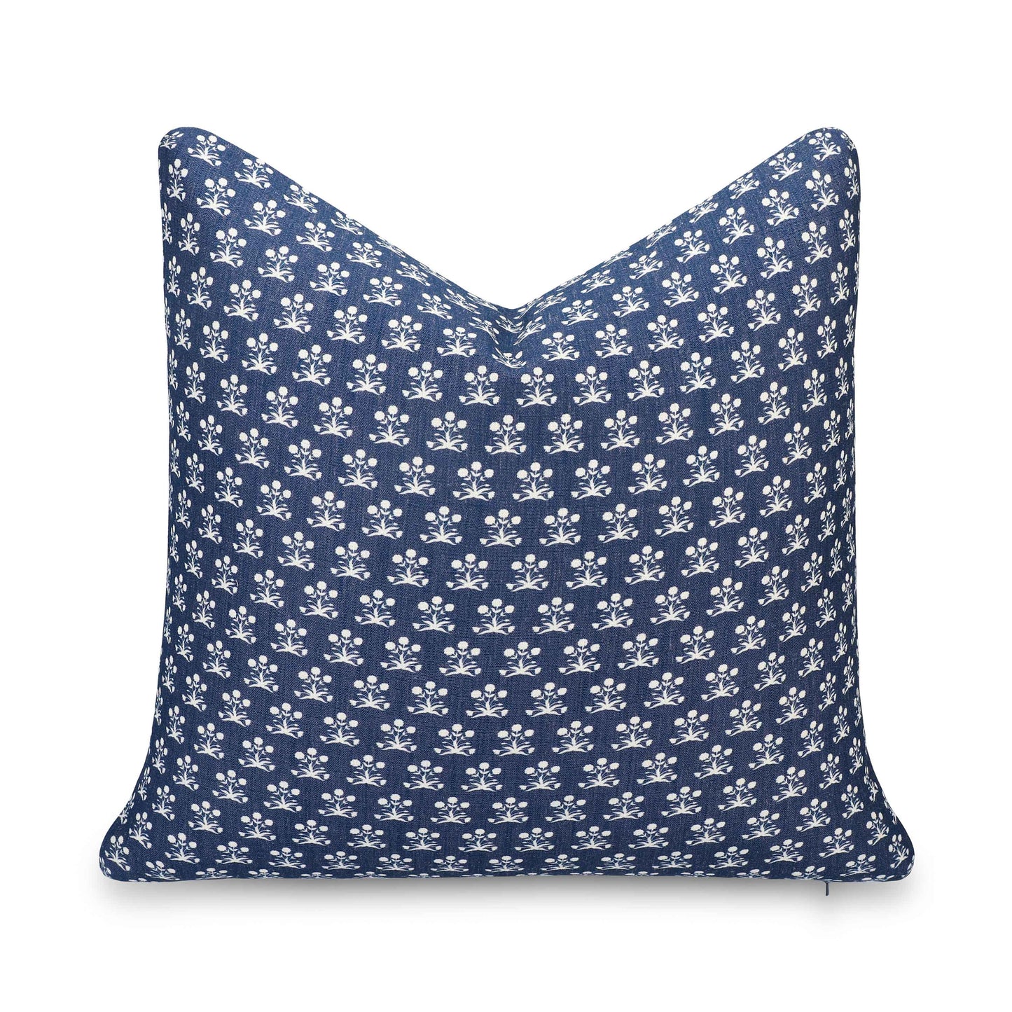 Florham Indoor Outdoor Throw Pillow Cover, Block Print Floral, Dark Navy, 22"x22"
