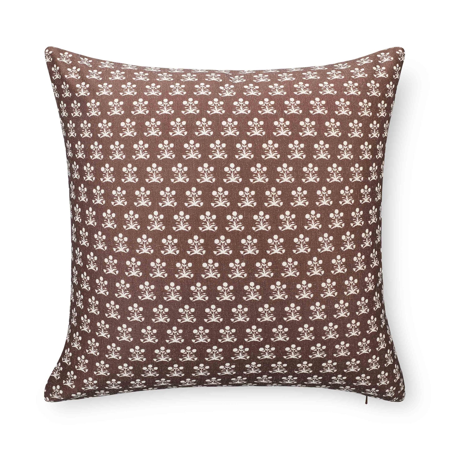 Florham Indoor Outdoor Throw Pillow Cover, Block Print Floral, Earth Tone Cocoa Brown, 22"x22"
