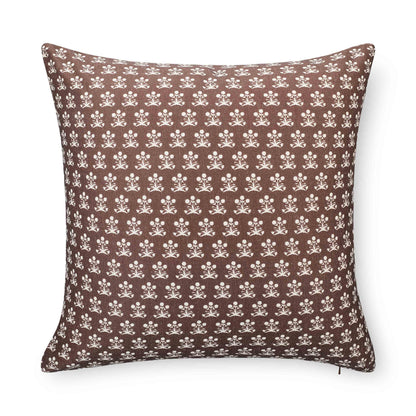 Florham Indoor Outdoor Throw Pillow Cover, Block Print Floral, Earth Tone Cocoa Brown, 22"x22"