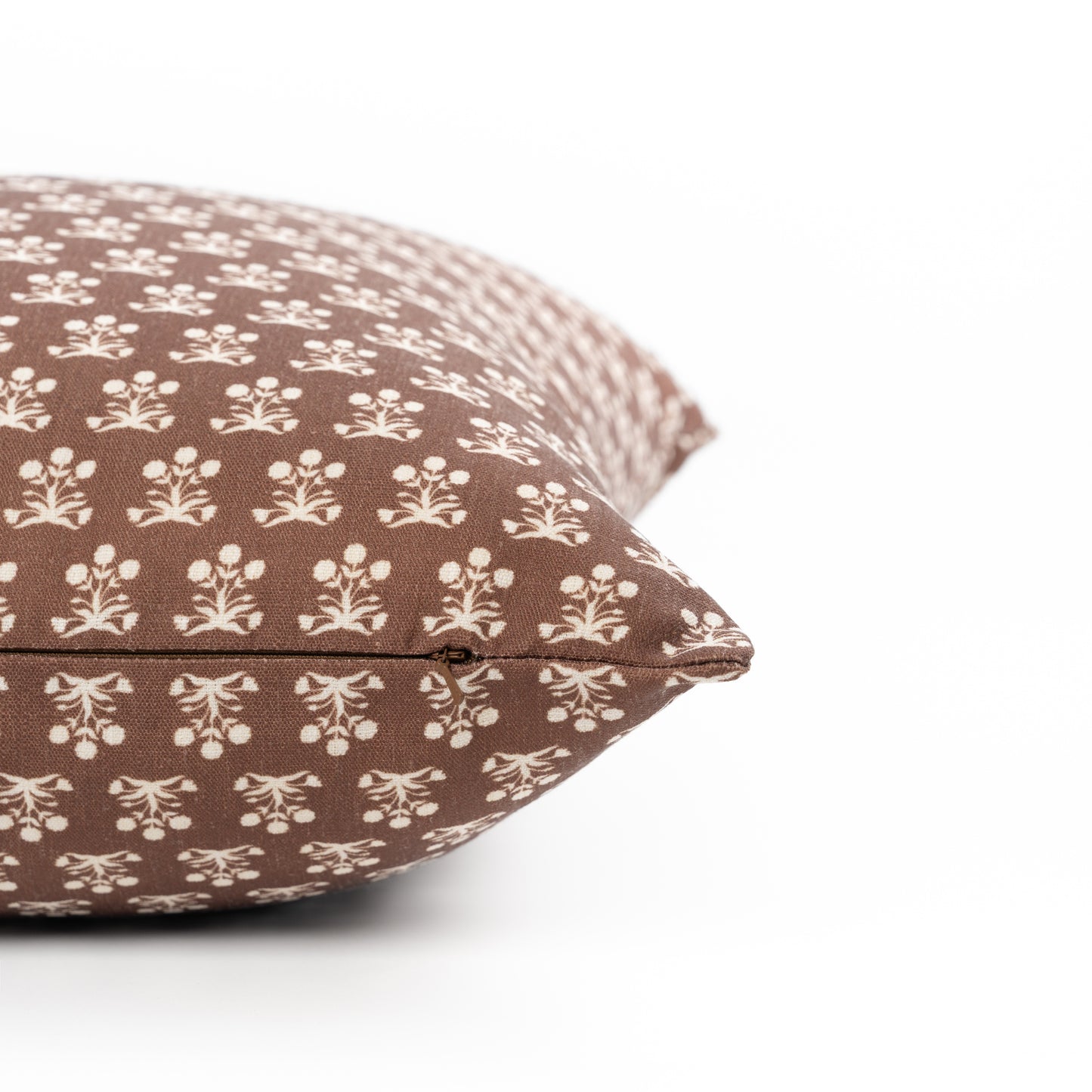 Florham Indoor Outdoor Throw Pillow Cover, Block Print Floral, Earth Tone Cocoa Brown, 22"x22"