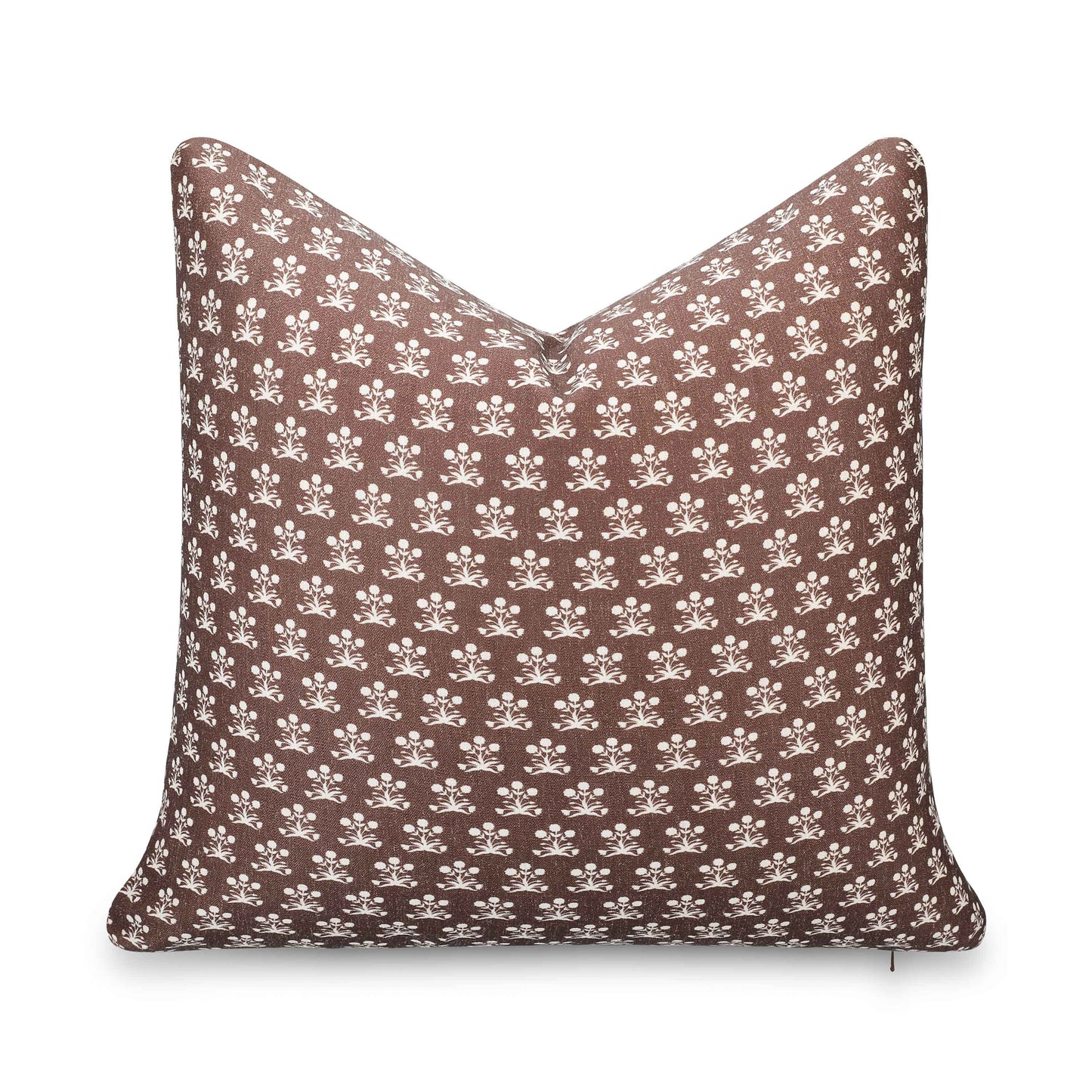 Florham Indoor Outdoor Throw Pillow Cover, Block Print Floral, Earth Tone Cocoa Brown, 22"x22"