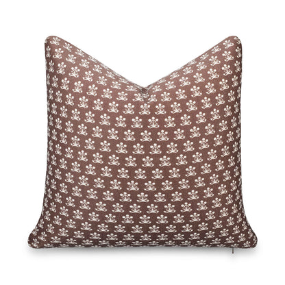 Florham Indoor Outdoor Throw Pillow Cover, Block Print Floral, Earth Tone Cocoa Brown, 22"x22"