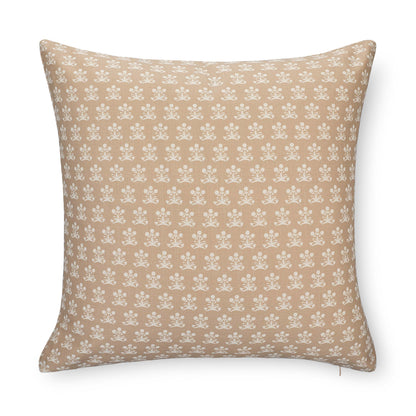 Florham Indoor Outdoor Throw Pillow Cover, Block Print Floral, Earth Tone Ivory Cream Tan, 22"x22"