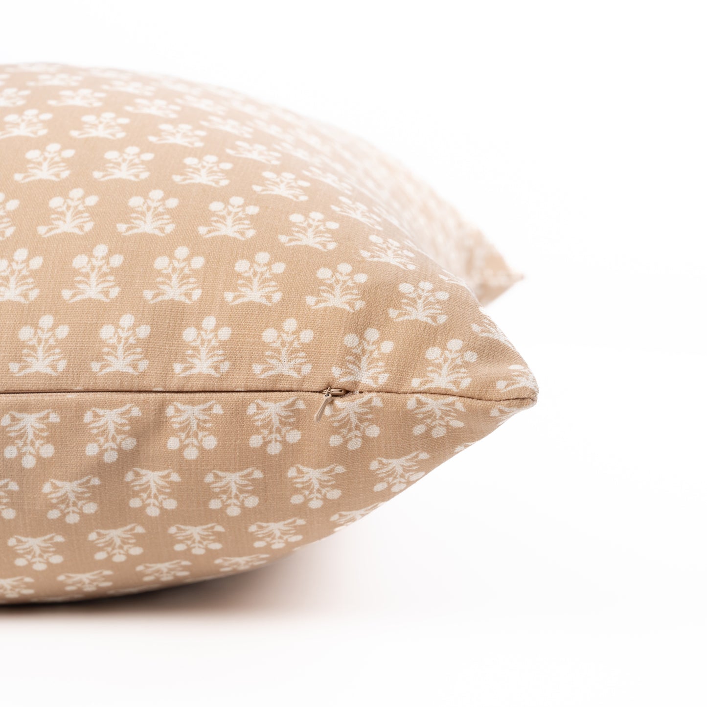 Florham Indoor Outdoor Throw Pillow Cover, Block Print Floral, Earth Tone Ivory Cream Tan, 22"x22"
