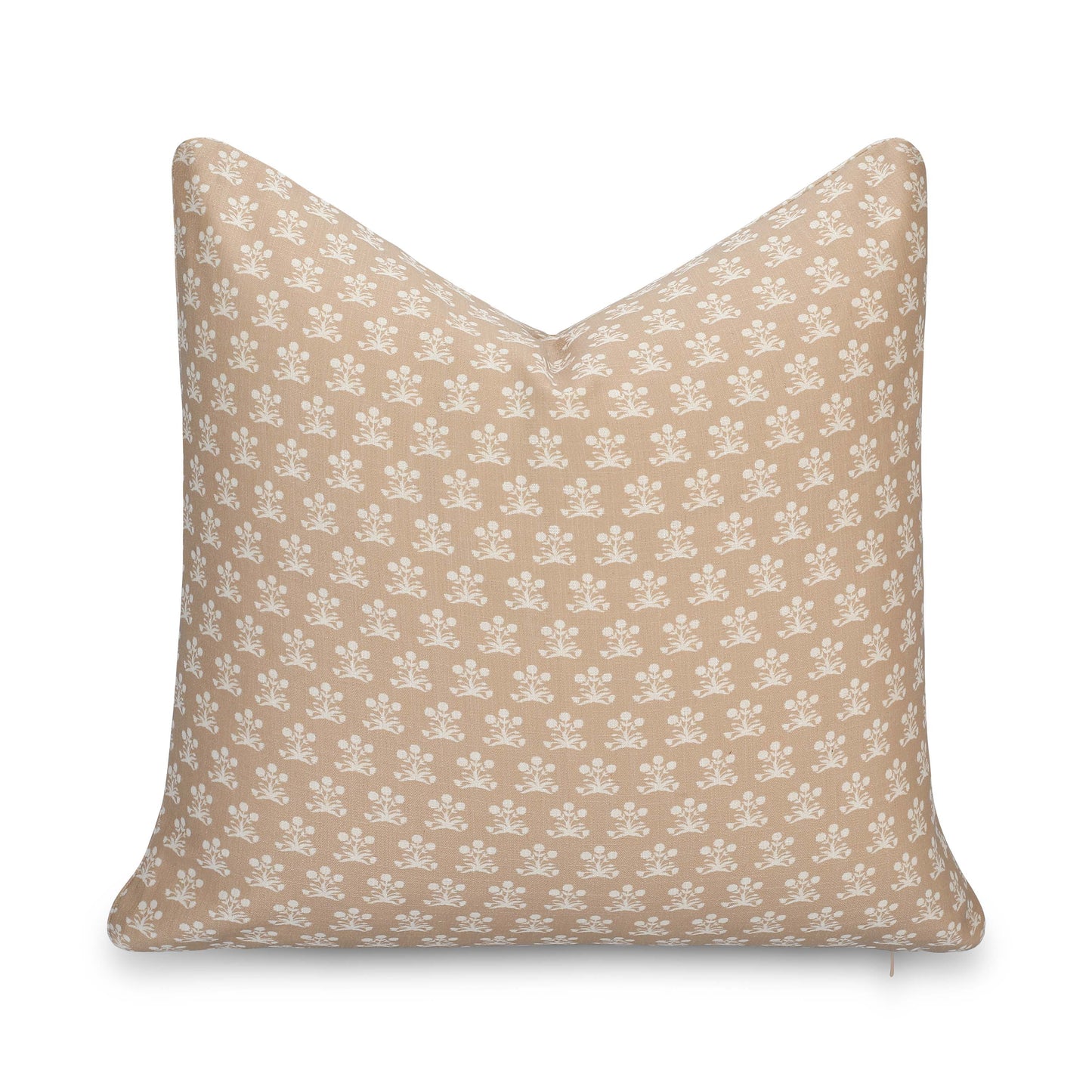 Florham Indoor Outdoor Throw Pillow Cover, Block Print Floral, Earth Tone Ivory Cream Tan, 22"x22"