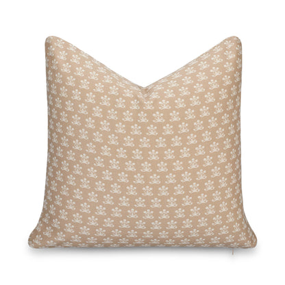 Florham Indoor Outdoor Throw Pillow Cover, Block Print Floral, Earth Tone Ivory Cream Tan, 22"x22"