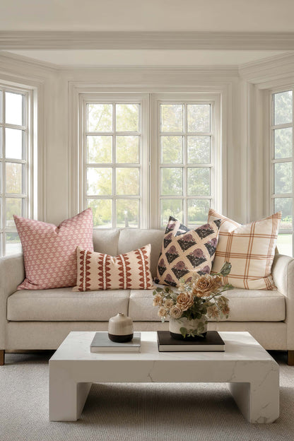 Florham Indoor Outdoor Throw Pillow Cover, Block Print Floral, Dark Rose, 22"x22"